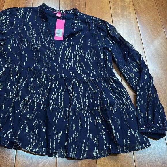 NWT Lilly Pulitzer Women's Sarita Long Sleeve Silk Metallic Baby Doll size 6 - Picture 3 of 8